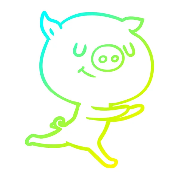 Froid dégradé ligne dessin heureux dessin animé cochon — Image vectorielle