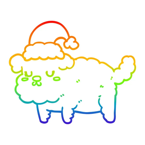 Regenbogen-Gradienten-Linie Zeichnung niedlich Weihnachten Hund — Stockvektor