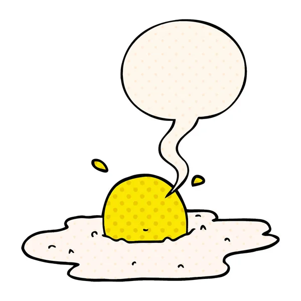 Huevo frito de dibujos animados y burbuja del habla en estilo de cómic — Vector de stock