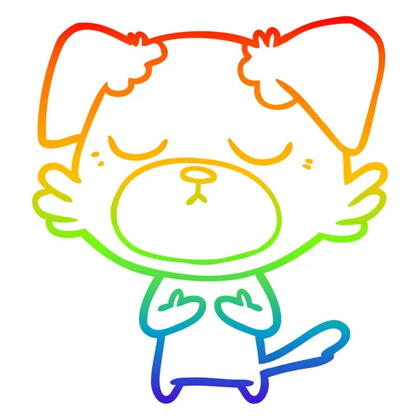 Regenboog gradiënt lijntekening cute cartoon hond — Stockvector