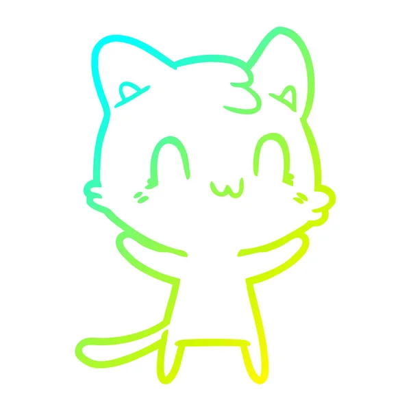 Froid dégradé ligne dessin dessin animé heureux chat — Image vectorielle