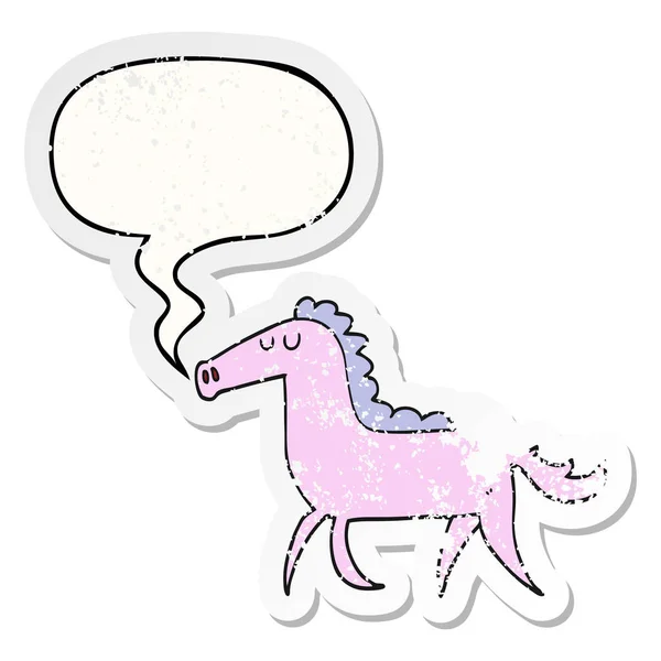 Cartoon paard en toespraak bubble verdrietig sticker — Stockvector