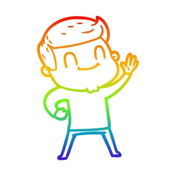 虹のグラデーションライン描画漫画フレンドリーな男 — ストックベクタ