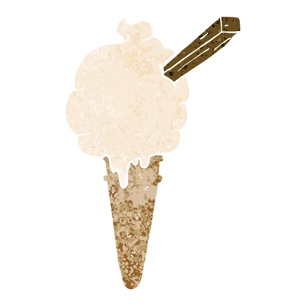 Cartoon Ice Cream och pratbubbla i retro texturerat stil — Stock vektor