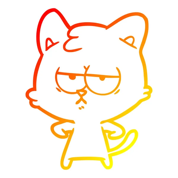 Línea de gradiente caliente dibujo aburrido gato de dibujos animados — Vector de stock