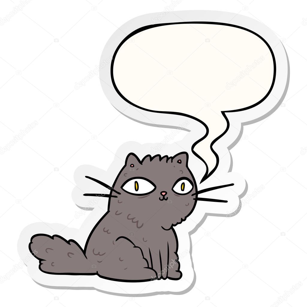 cartoon cat looking right at you and speech bubble sticker