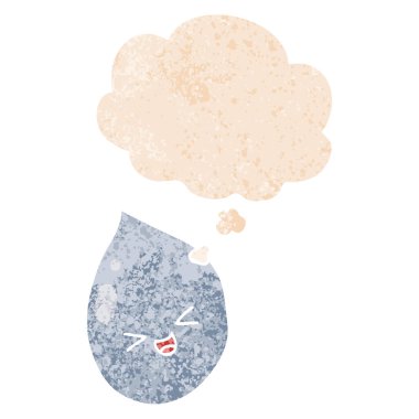 retro dokulu tarzında karikatür yağmur damlası ve düşünce balonu