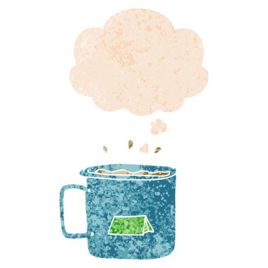 retro dokulu tarzında karikatür kamp kupa ve düşünce balonu