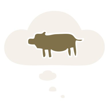 retro tarzında karikatür hayvan sembolü ve düşünce balonu