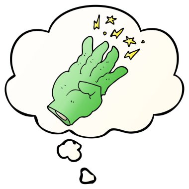 çizgi film ürkütücü sihirli el ve pürüzsüz degrade içinde kabarcık düşünce 