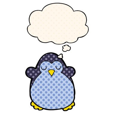 çizgi film penguen ve çizgi roman tarzında düşünce balonu