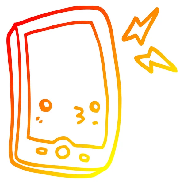 Linha gradiente quente desenho desenhos animados telefone móvel — Vetor de Stock