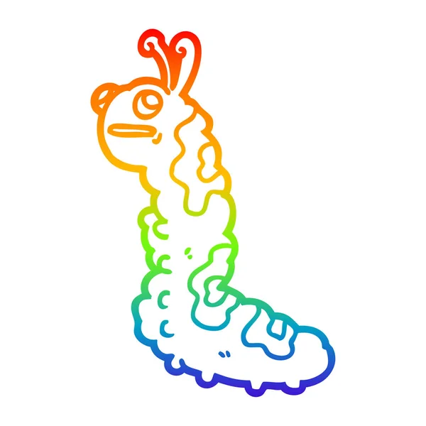 Línea de gradiente arco iris dibujo divertido oruga de dibujos animados — Vector de stock