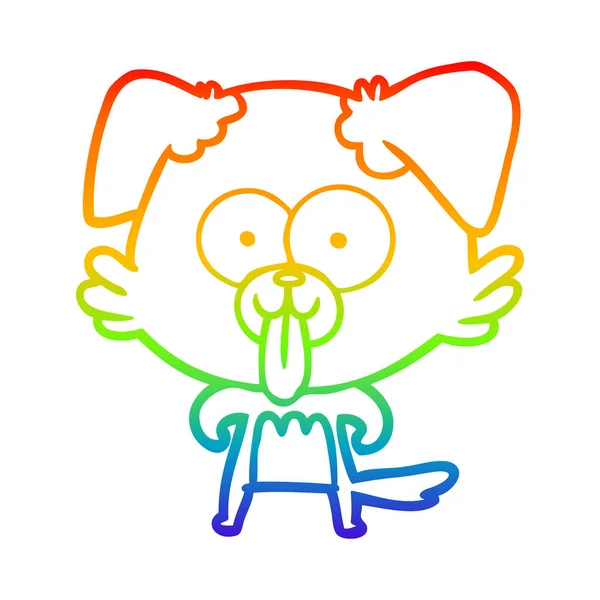 Regenboog gradiënt lijntekening cartoon hond met tong steken o — Stockvector