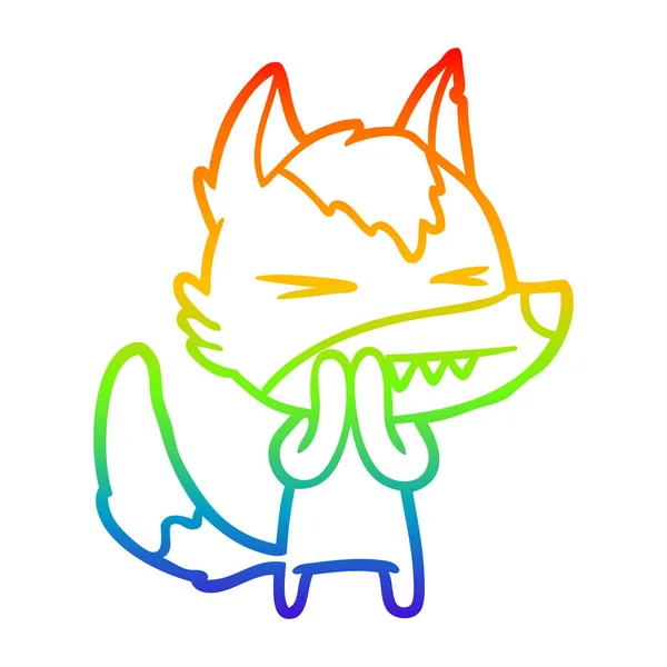 Regenbogen-Gradientenlinie zeichnet wütenden Wolf-Cartoon — Stockvektor