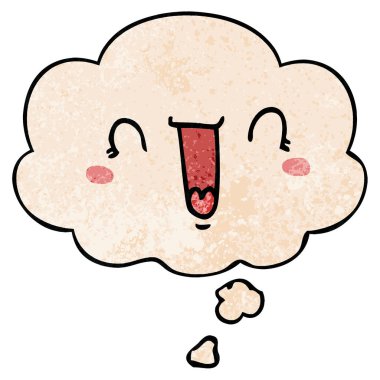 mutlu karikatür yüz ve grunge doku desen düşünce balonu 