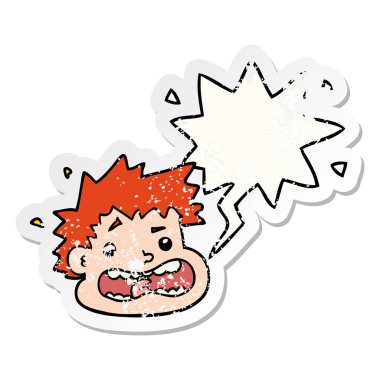 karikatür korkmuş yüz ve konuşma balonu sıkıntılı etiket