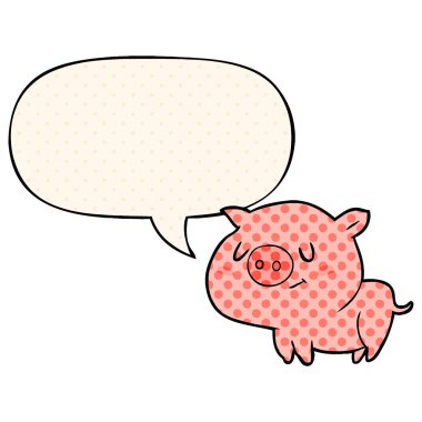 çizgi roman tarzında sevimli karikatür domuz ve konuşma balonu