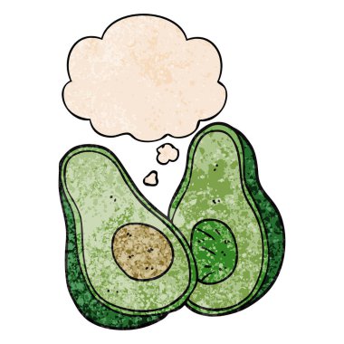 karikatür avokado ve grunge doku desen sty düşünce balonu
