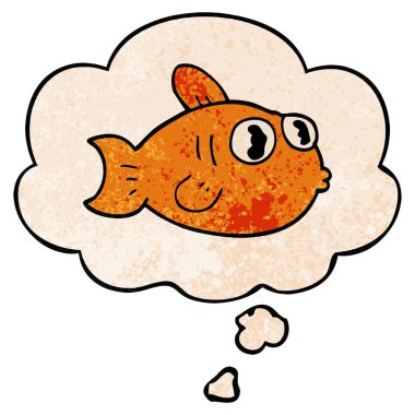 grunge doku desen tarzı karikatür balık ve düşünce balonu