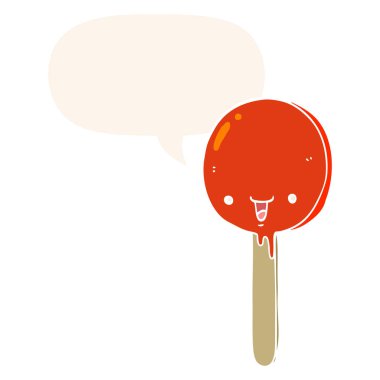 retro tarzı karikatür şeker lolipop ve konuşma balonu