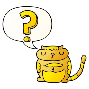 karikatür kedi ve soru işareti ve konuşma balonu pürüzsüz gradie