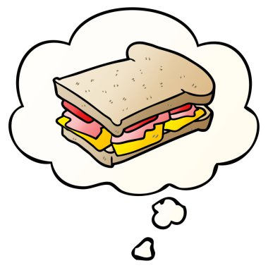 karikatür jambon sandviç ve pürüzsüz degrade tarzında kabarcık düşünce