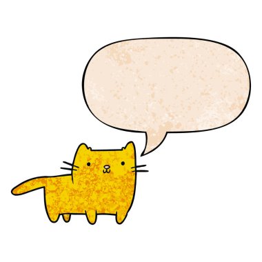 retro doku tarzında karikatür kedi ve konuşma balonu