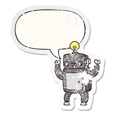 karikatür mutlu robot ve konuşma balonu sıkıntılı etiket