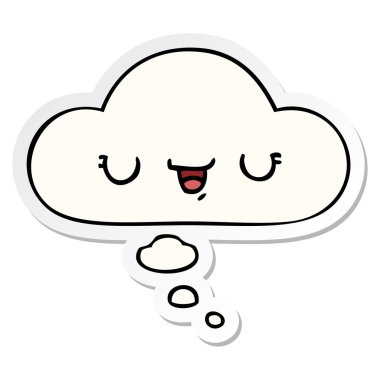 mutlu karikatür ifade ve basılı bir etiket olarak kabarcık düşünce