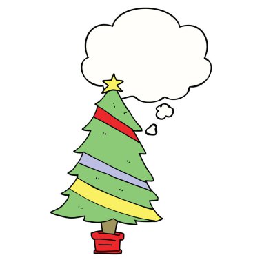 karikatür noel ağacı ve düşünce balonu