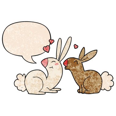 retro doku tarzında aşk ve konuşma balonu karikatür tavşan