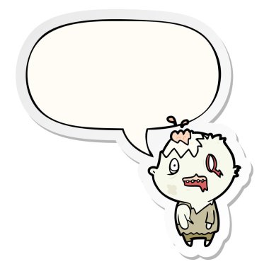 karikatür zombi ve konuşma kabarcık etiket