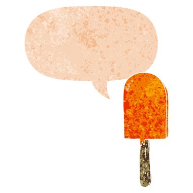 retro dokulu tarzda karikatür lolipop ve konuşma balonu