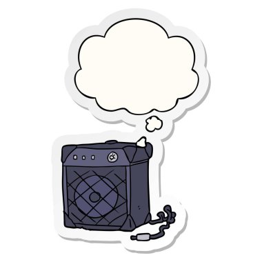 karikatür gitar amfi ve baskılı bir etiket olarak düşünce balonu