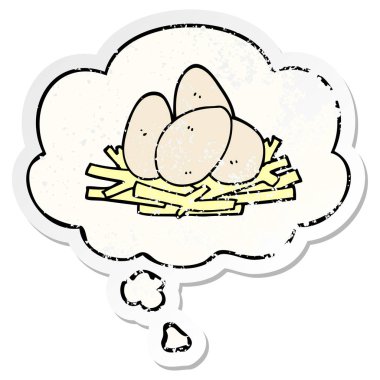 yuvada karikatür yumurta ve sıkıntılı yıpranmış sti olarak kabarcık düşünce