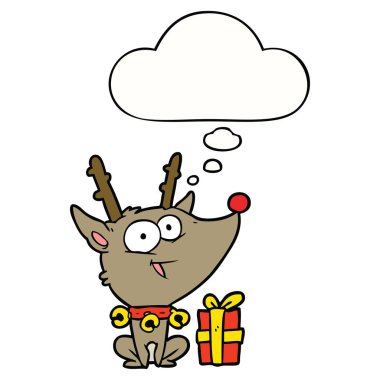 karikatür noel geyiği ve düşünce balonu