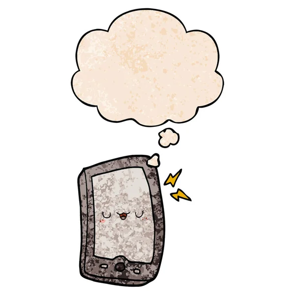 可爱的卡通手机和思想泡沫在grunge纹理p — 图库矢量图片