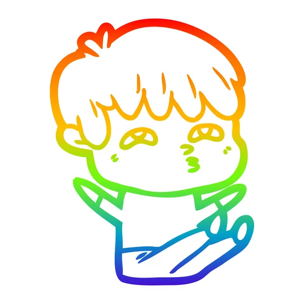 Rainbow gradient line drawing cartoon curious man — Stock Vector