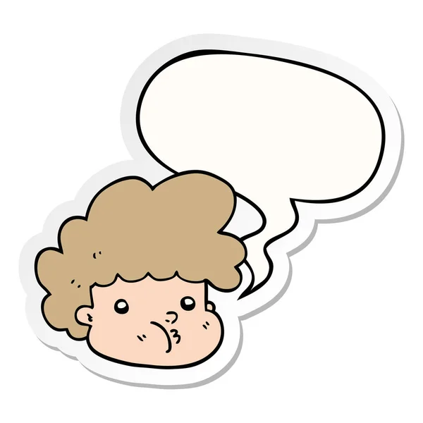 Karikatür çocuk ve konuşma kabarcık etiket — Stok Vektör