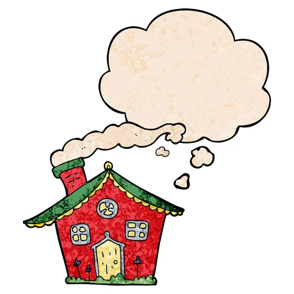 Karikatür ev ve grunge doku desen tarzında düşünce balonu — Stok Vektör
