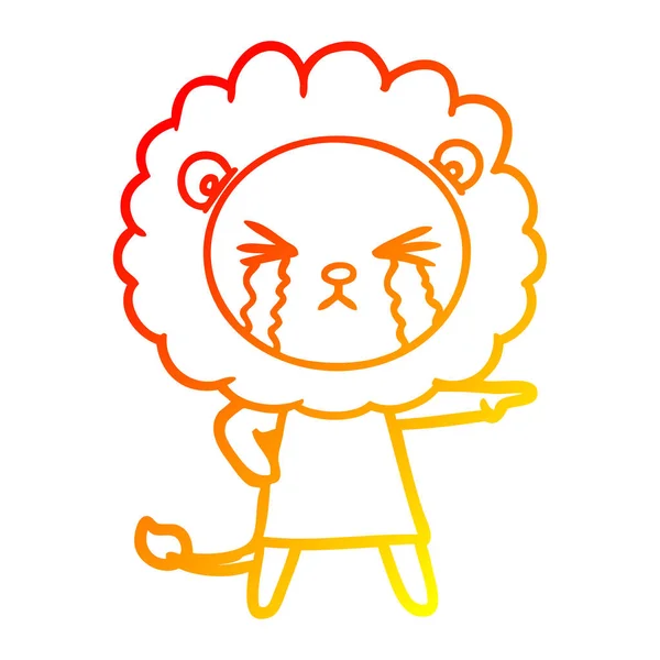 Warm gradient line drawing cartoon crying lion wearing dress — Stock Vector