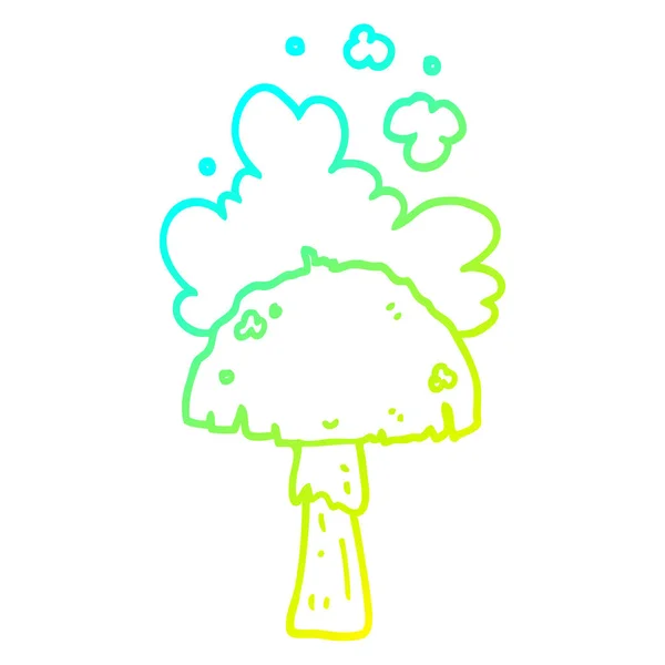 포자 구름과 차가운 그라데이션 라인 그리기 만화 버섯 — 스톡 벡터