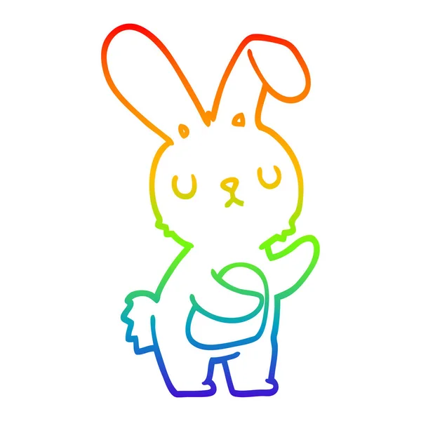 Rainbow gradient line drawing cute cartoon rabbit — Stock Vector