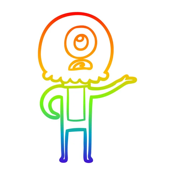 Regenboog gradiënt lijntekening cartoon Cyclops buitenaardse Spaceman exp — Stockvector