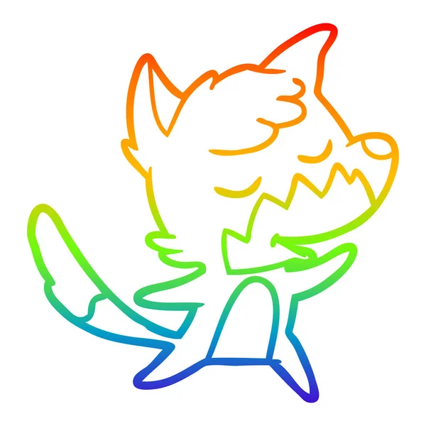 Rainbow gradient line drawing friendly cartoon fox — Stock Vector
