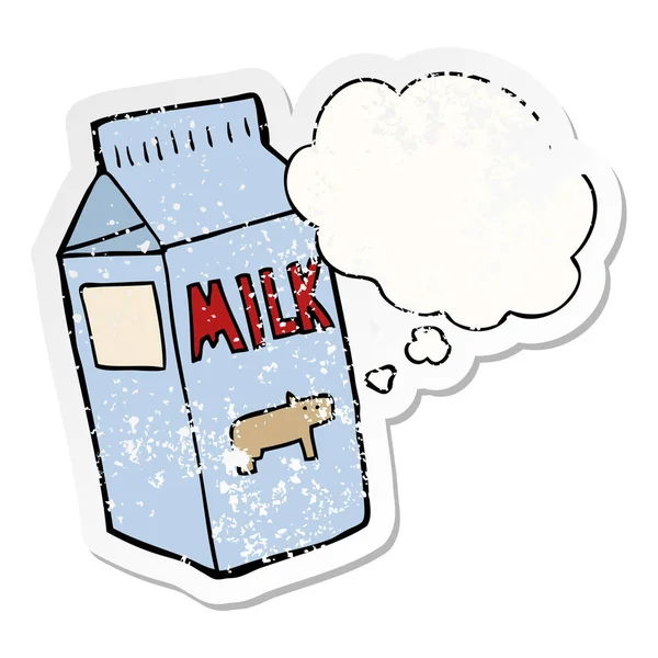 Caixa de leite dos desenhos animados e bolha pensamento como um desgastado angustiado stic —  Vetores de Stock