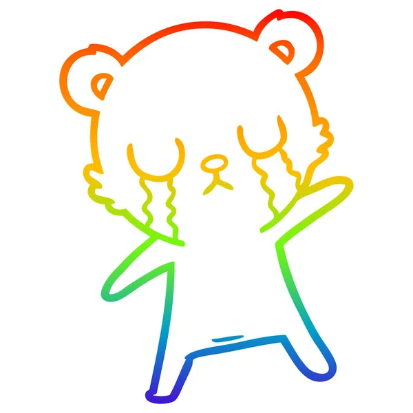 Rainbow gradient line drawing crying polar bear cartoon — Stock Vector