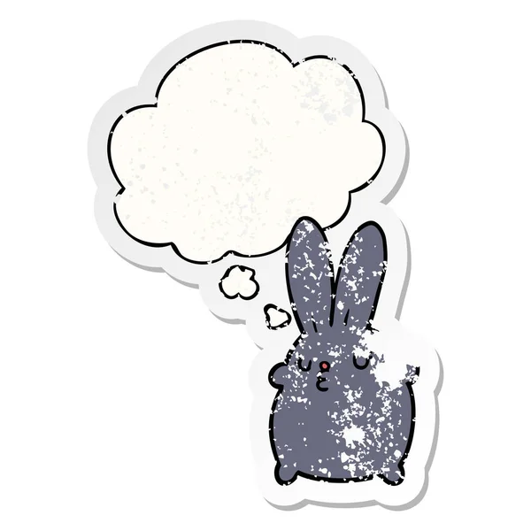 かわいい漫画のウサギと思考バブルは、苦しんだ摩耗したスティックとして — ストックベクタ
