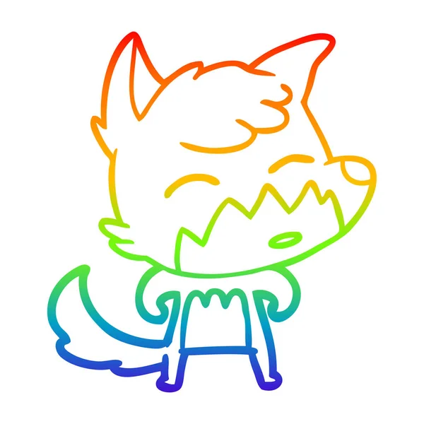 Rainbow gradient ligne dessin dessin animé renard — Image vectorielle